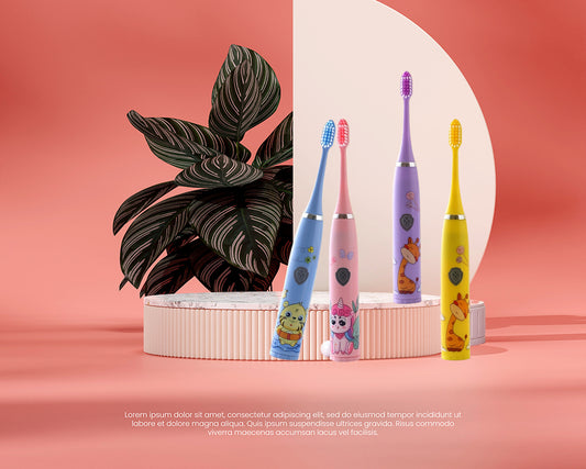 Cute Cartoon Electric Toothbrush Model N604 with 3 Brush Heads Soft Bristles for Gentle Cleaning