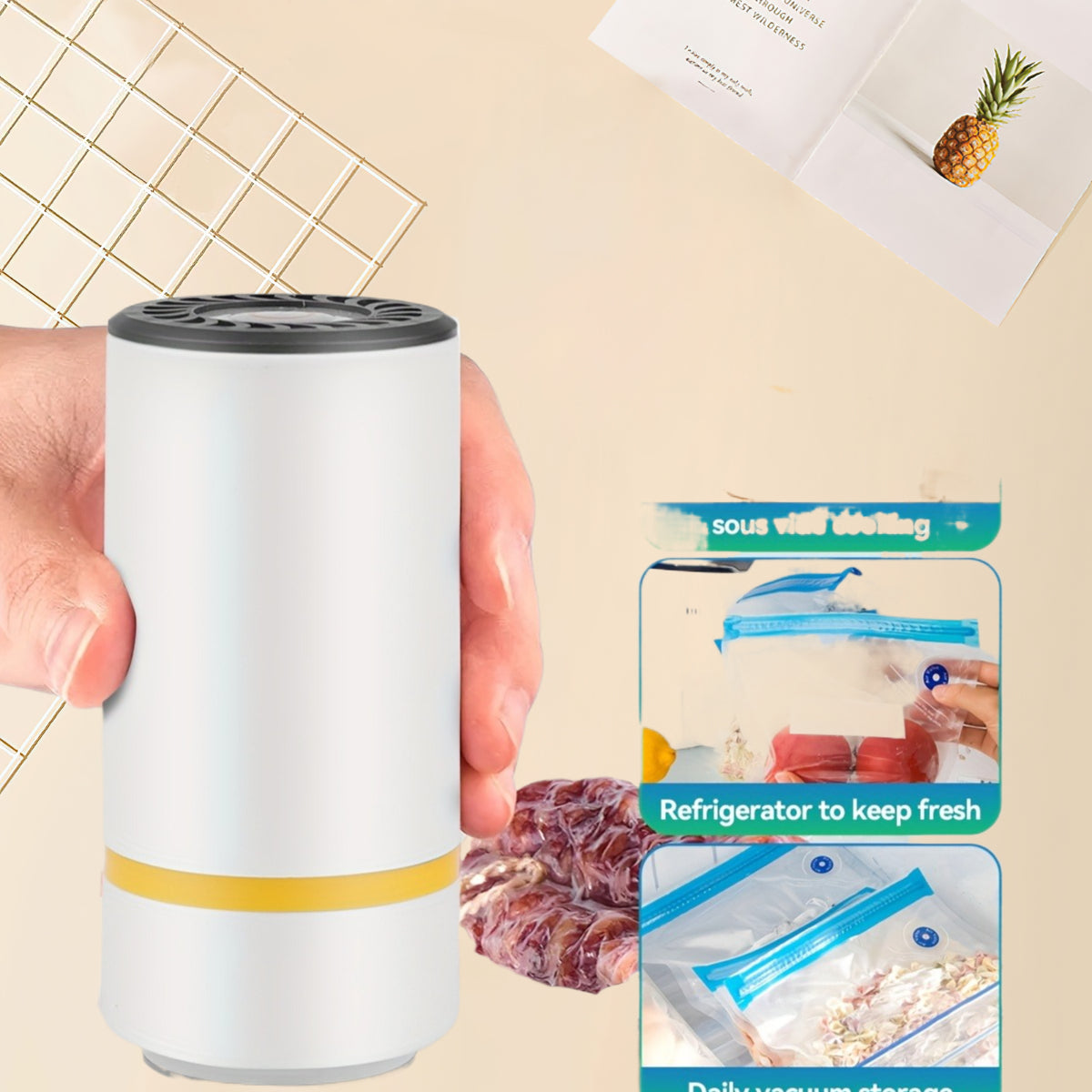 Mini Electric Vacuum Sealer Portable with Lithium Battery 10 Bags 3 Sizes Compact Pump Ideal for Sous Vide Cooking Home and Travel