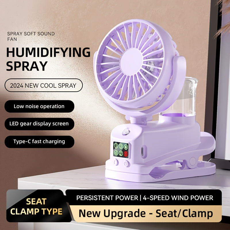 USB Desktop Fan Humidifier Combo 4 Adjustable Speeds 2 Mist Levels Quiet 360° Rotation Cooling for Workspace Bedroom