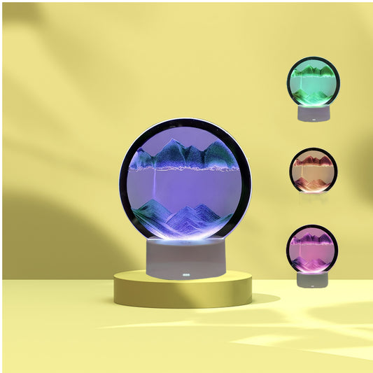 Modern LED Quicksand Desk Lamp with Adjustable Brightness 3D Landscape Night Light for Bedroom USB Powered Glass Timer Design Dimmable Decorative Lamp