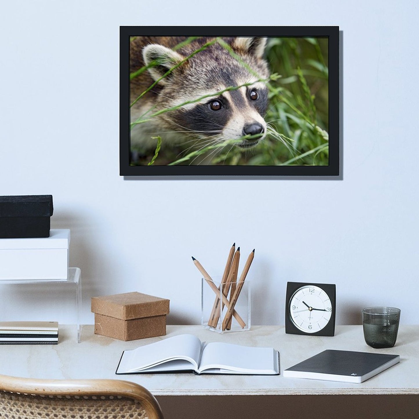 Cute Raccoon Canvas Painting with Golden Wooden Frame-012