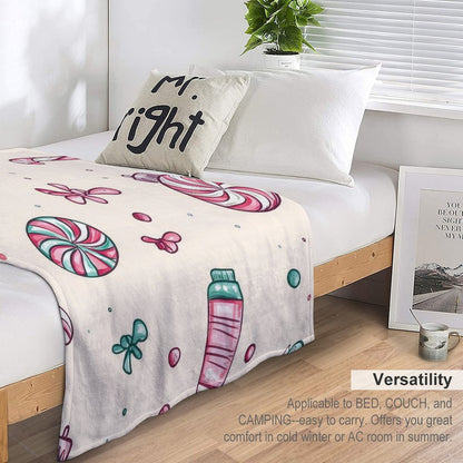 Anti-Pilling Flannel Blanket with Cute Candy and Christmas Pattern