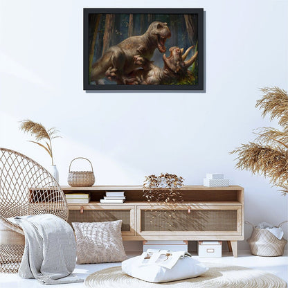 Dinosaur Battle Wall Art Black Frame Prehistoric Decor-4K