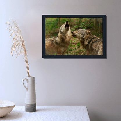 Howling Wolves Wall Art Black Frame Wildlife Decoration-40