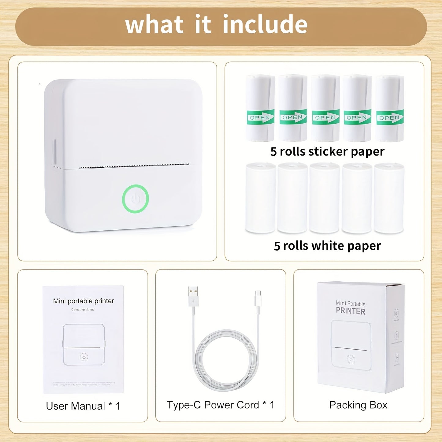 X6 Multifunctional Mini Portable Printer with Thermal Wireless Connection for Printing Work Sheets, Labels, Photos and Texts with Heating Name Printing Paper 5 Rolls of Adhesive Printing Paper