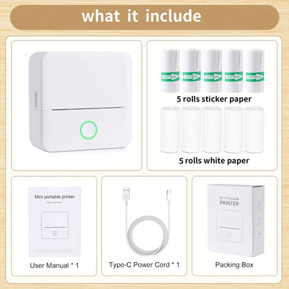 X6 Multifunctional Mini Portable Printer with Thermal Wireless Connection for Printing Work Sheets, Labels, Photos and Texts with Heating Name Printing Paper 5 Rolls of Adhesive Printing Paper