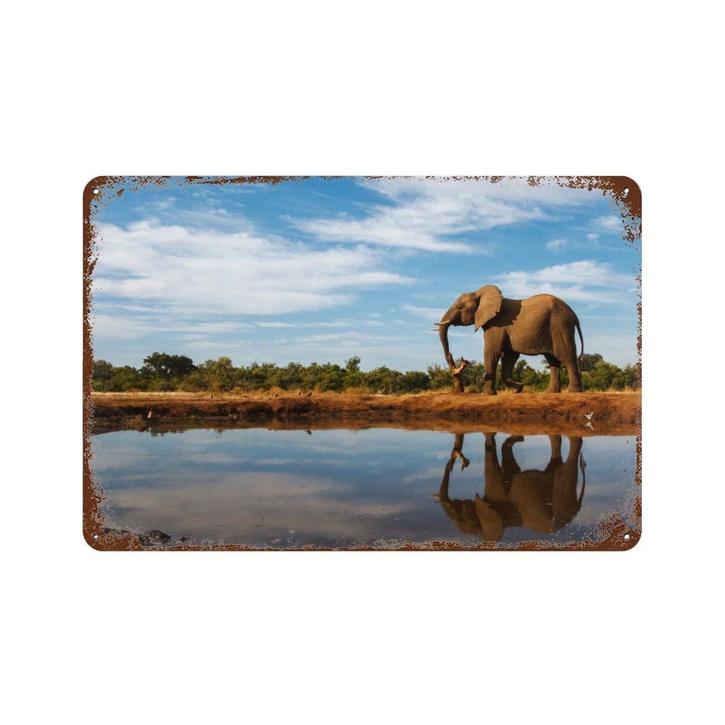 Vintage Elephant by the Water Metal Wall Art Decor