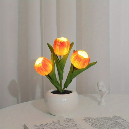 Romantic LED Tulip Night Light Simulation Vase Decor for Tabletop Living Room Bedroom Perfect Mothers Day Gift Enhance Home Ambiance