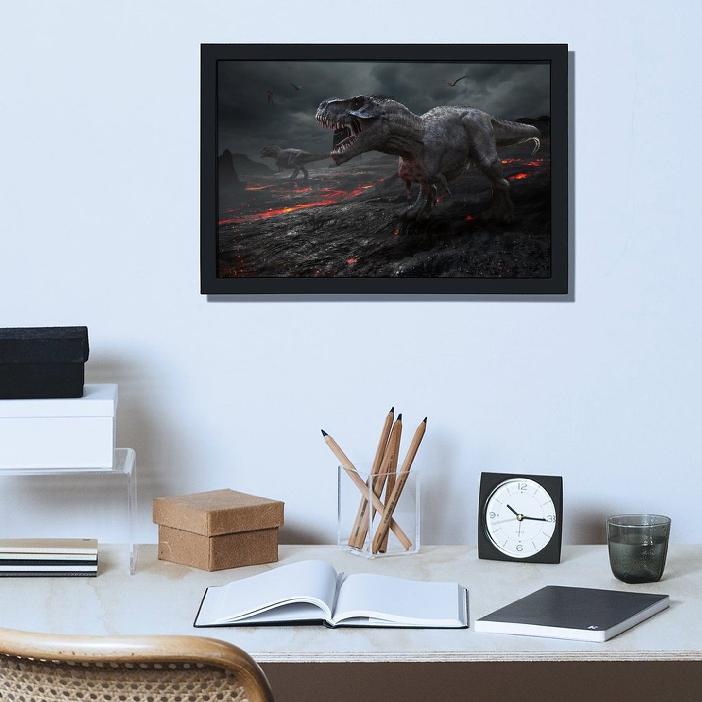 T-Rex Dinosaur Wall Art Framed Canvas Print Decor-07