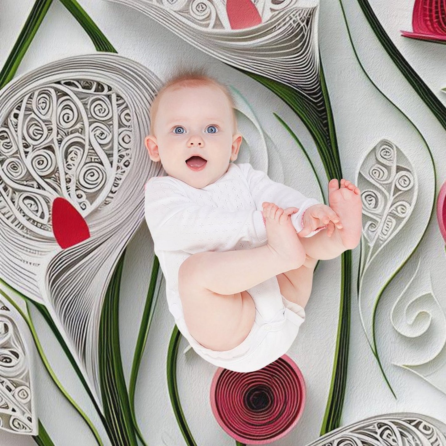 Anti-Pilling Flannel Blanket with 3D Red and White Floral Design