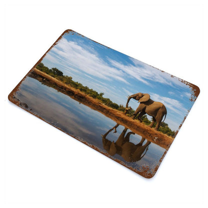 Vintage Elephant by the Water Metal Wall Art Decor