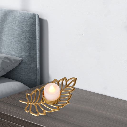 Elegant Golden Iron Leaf Candle Holder Single Tealight Stand for Home Decor Living Room Bar Party Dining Table Christmas Halloween