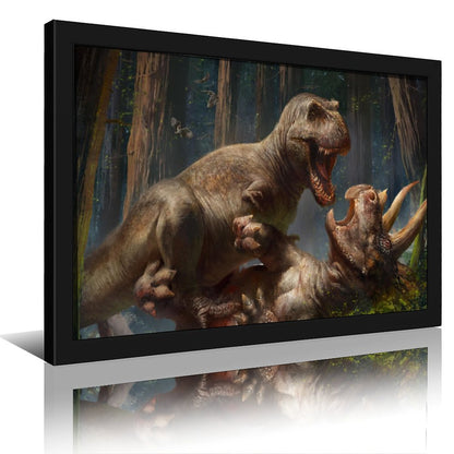 Dinosaur Battle Wall Art Black Frame Prehistoric Decor-4K