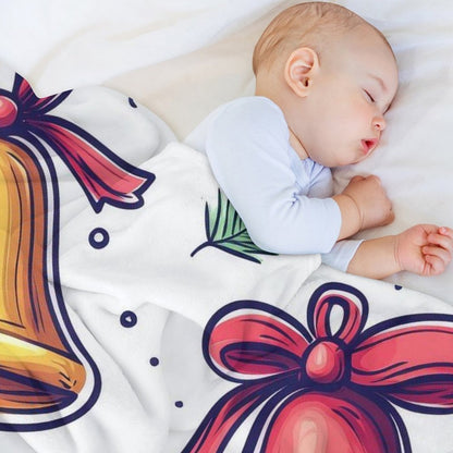 Soft Flannel Blanket with Anti-Pilling Christmas Bell Print, Cozy Throw for Home