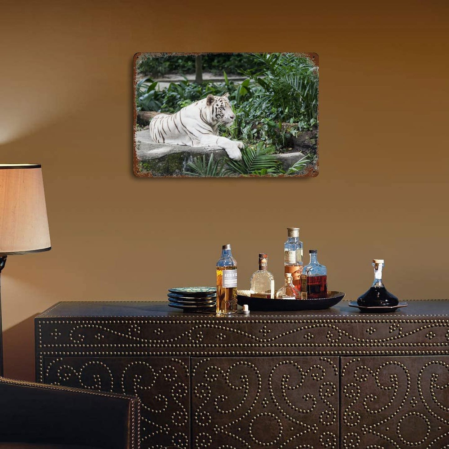 Vintage White Tiger Metal Wall Art Decor