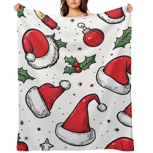 Santa Hat Pattern Anti-Pilling Flannel Blanket – Soft Cozy Christmas Throw