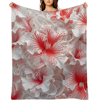 Soft Anti-Pilling Flannel Blanket with Red and White Floral Design