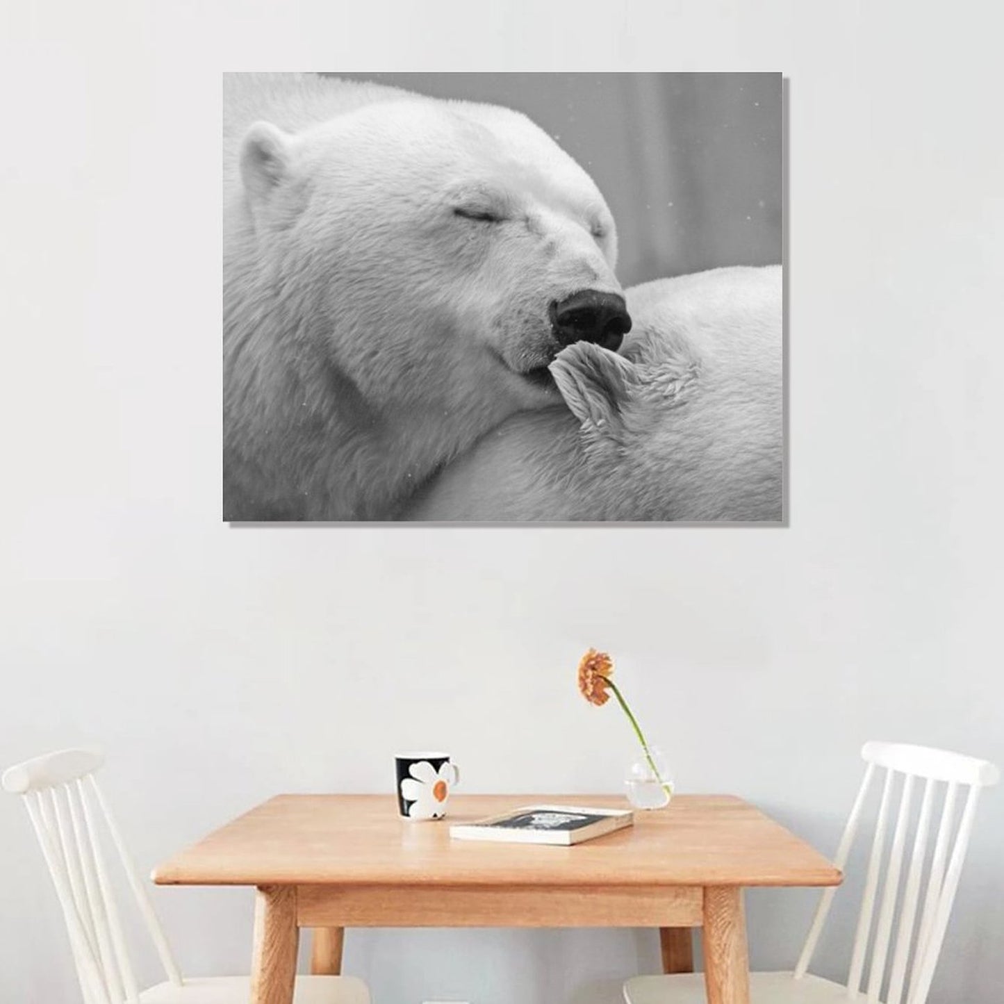Polar Bear Love Black and White Canvas Art – Arctic Wildlife Wall Decor