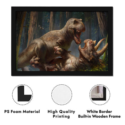 Dinosaur Battle Wall Art Black Frame Prehistoric Decor-4K