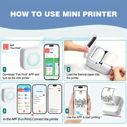1pc Mini Wireless Printer Portable Pocket Inkless Photo Printer For Smartphone