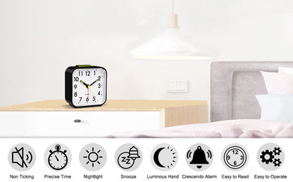 Silent Alarm Clock Non Ticking Bedside Clock with Clear Display Snooze Function Nightlight Loud for Heavy Sleepers Elderly Easy to Use