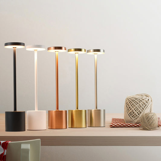 Modern Metal Touch Table Lamp USB Charging Adjustable Color Dimmable Night Light Polished Finish Brushed Aluminum Base Rechargeable Battery for Living Room Bedroom