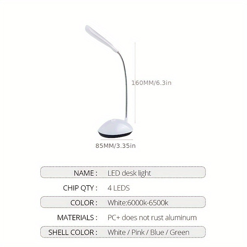 Battery-Powered 4-Color Foldable LED Desk Lamp Adjustable Angle Dimmable Brightness No Plug Needed Ergonomic Design Ideal for Reading Writing Home Office Students Professionals