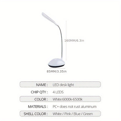 Battery-Powered 4-Color Foldable LED Desk Lamp Adjustable Angle Dimmable Brightness No Plug Needed Ergonomic Design Ideal for Reading Writing Home Office Students Professionals