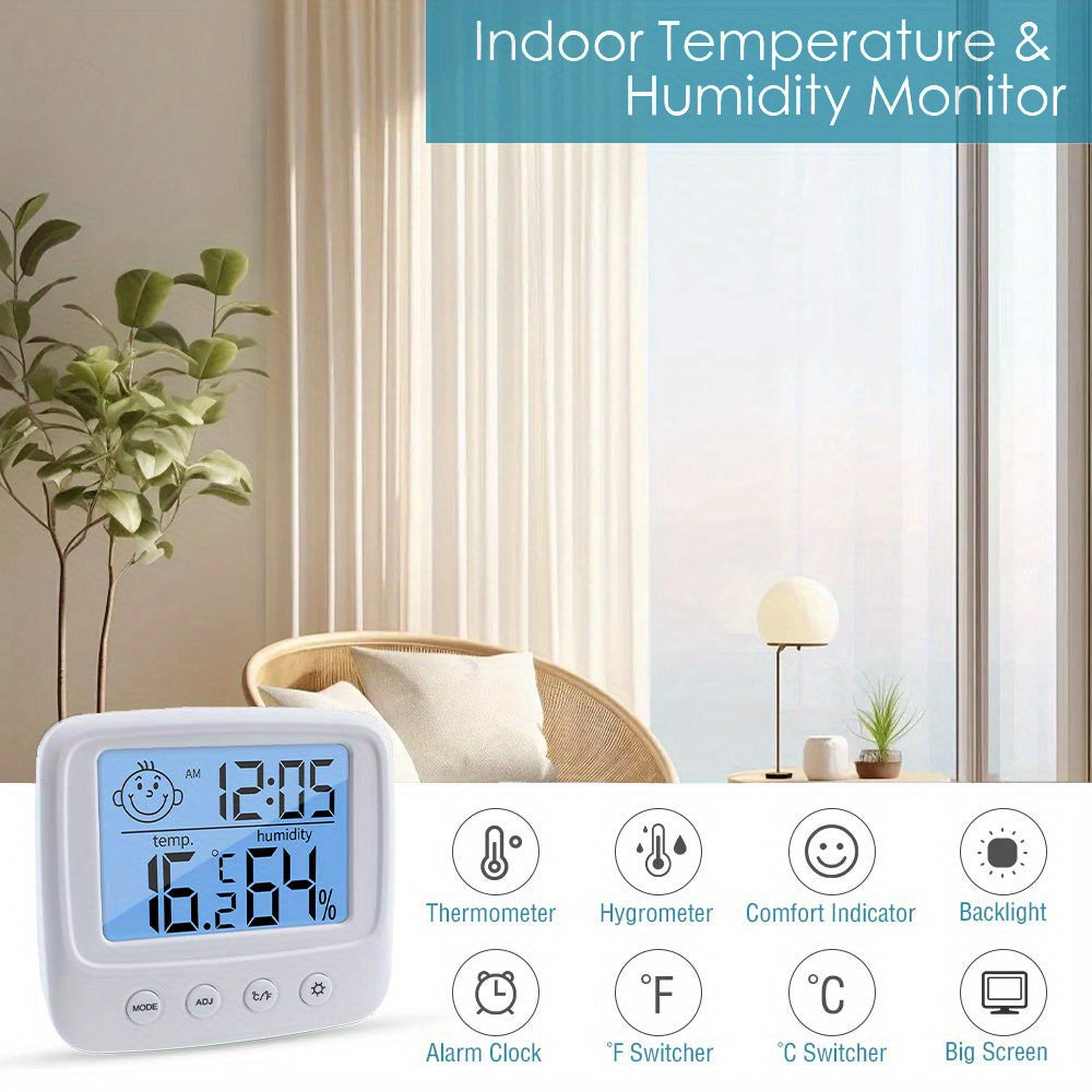 Vaikby Digital Hygrometer with Clock - Fast 5s Refresh Backlight Thermometer for Room Temperature & Humidity Monitor °C/°F Display Battery-Powered for Home Office Bedroom