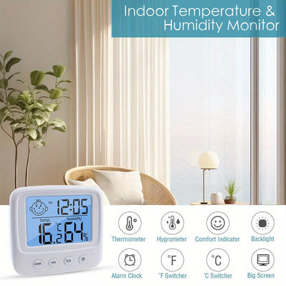 Vaikby Digital Hygrometer with Clock - Fast 5s Refresh Backlight Thermometer for Room Temperature & Humidity Monitor °C/°F Display Battery-Powered for Home Office Bedroom