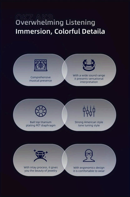 AK3 FiLe High-Fidelity In-Ear Headphones with Vivid Color Design Immersive Subwoofer Noise Cancelling Crystal-Clear Audio Durable Plastic Gaming Music Monitor Wired Earbuds with Microphone for Calls