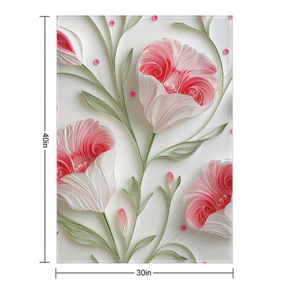 Soft Anti-Pilling Flannel Blanket with Pink Floral Bloom Design