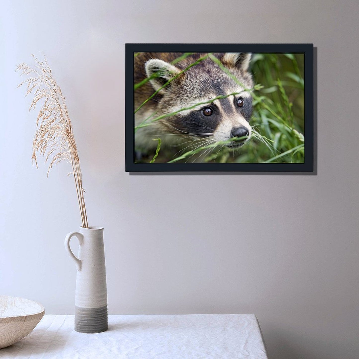 Cute Raccoon Canvas Painting with Golden Wooden Frame-012
