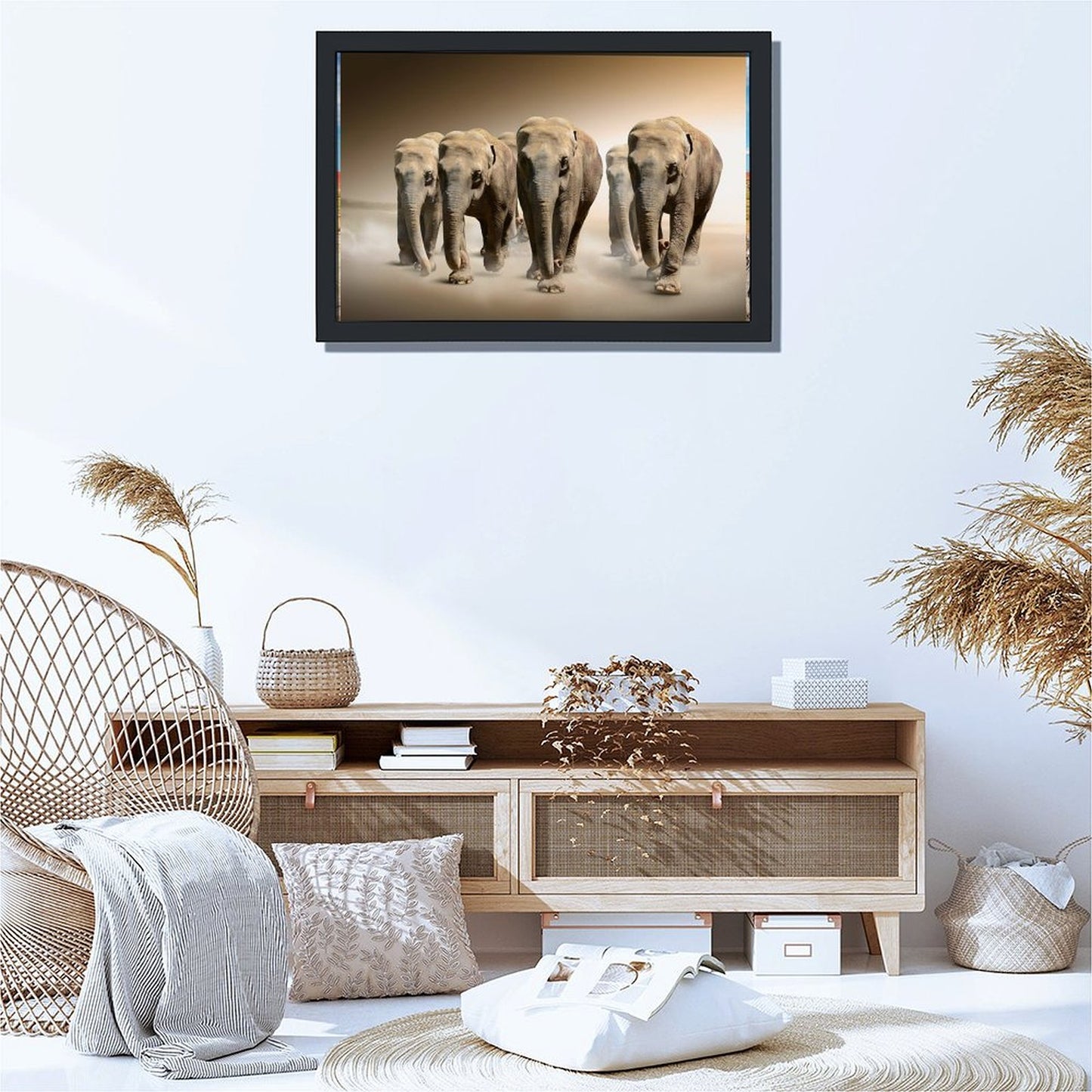 Elephant Herd Canvas Wall Art – Modern Framed Home Décor- 032