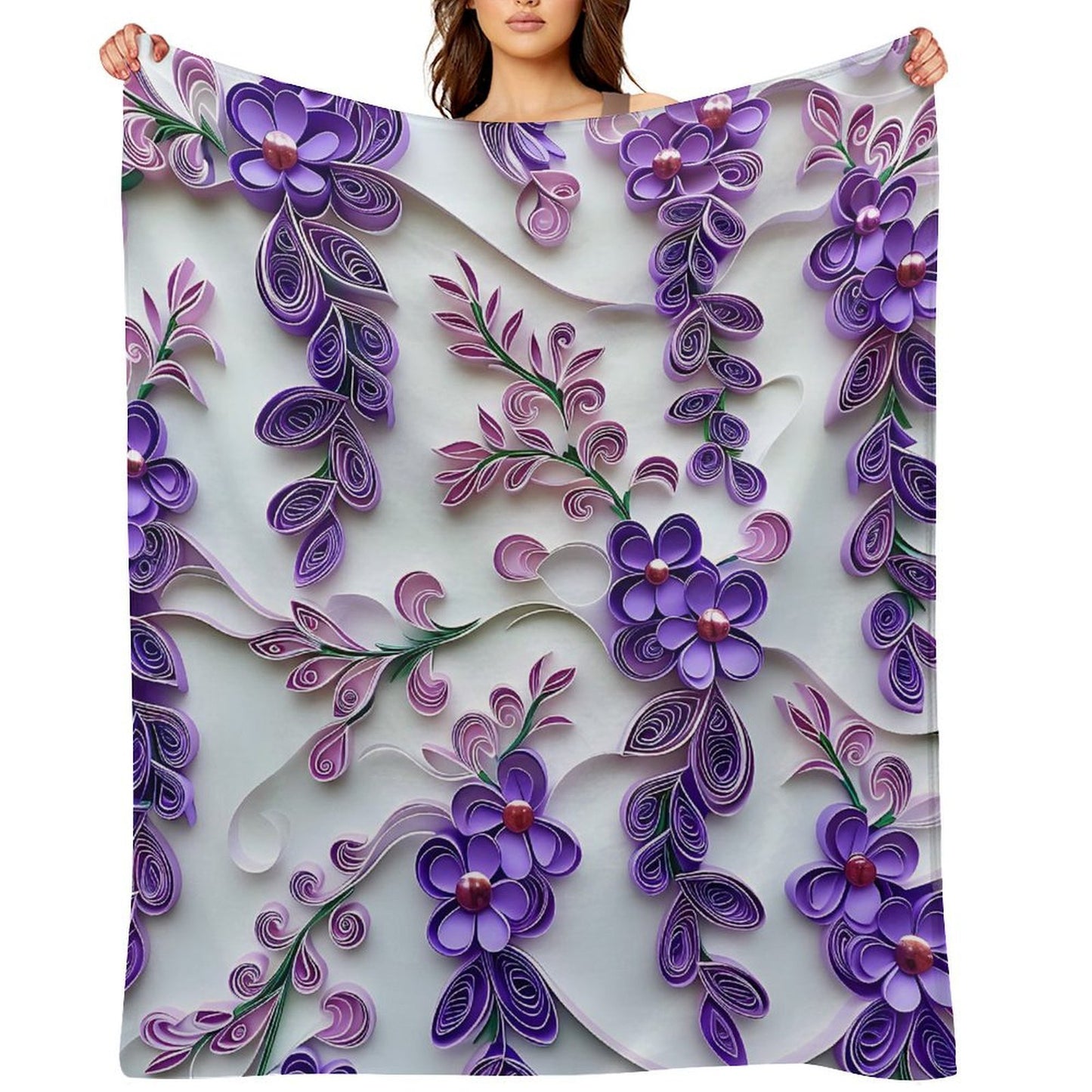 Soft Anti-Pilling Flannel Blanket with Purple Floral Pattern Design