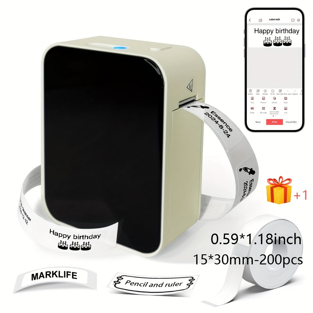 Portable Marklife P15 Thermal Label Printer Wireless Label Maker 15x30m Paper Roll Multiple Templates USB Battery Powered Compact Design for Home Office