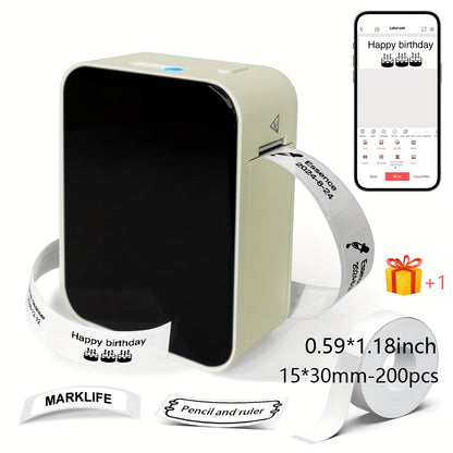 Portable Marklife P15 Thermal Label Printer Wireless Label Maker 15x30m Paper Roll Multiple Templates USB Battery Powered Compact Design for Home Office