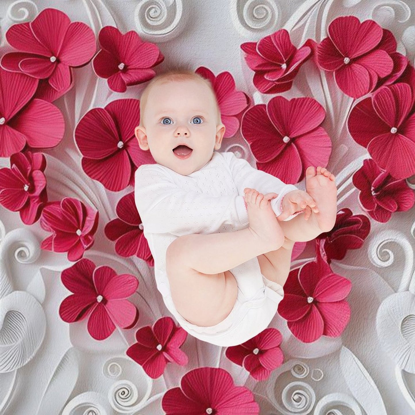 Anti-Pilling Flannel Blanket with 3D Pink Heart Floral Design