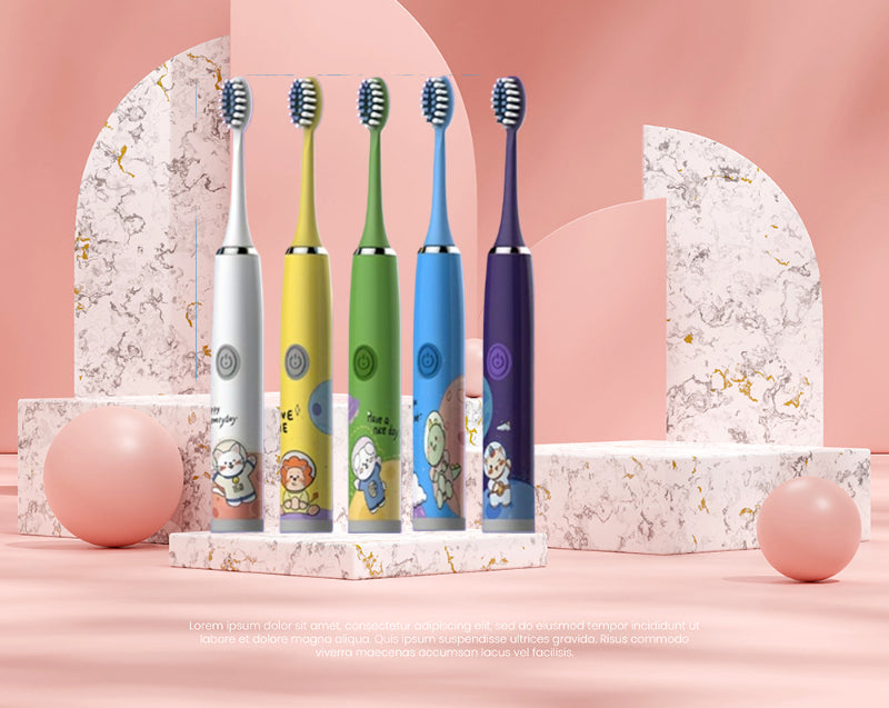 Rechargeable Electric Toothbrush with 2-Min Smart Timer 5 Speeds Easy Control Cute Cartoon Long Battery Life Gentle Care Cavity Prevention iPX7 Waterproof Soft Bristles Great Gift for Family Friends Holiday