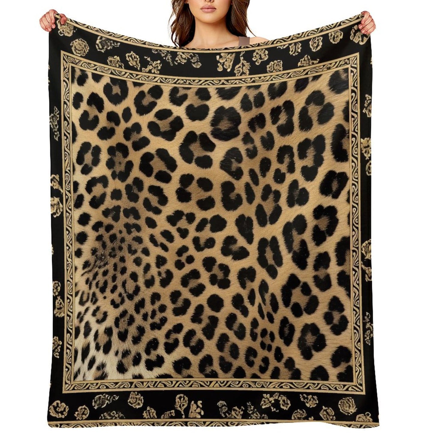 Cozy Anti-Pilling Flannel Throw Gold Leopard
