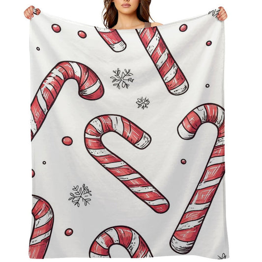Soft Anti-Pilling Flannel Blanket with Candy Cane Print, Cozy Christmas Throw