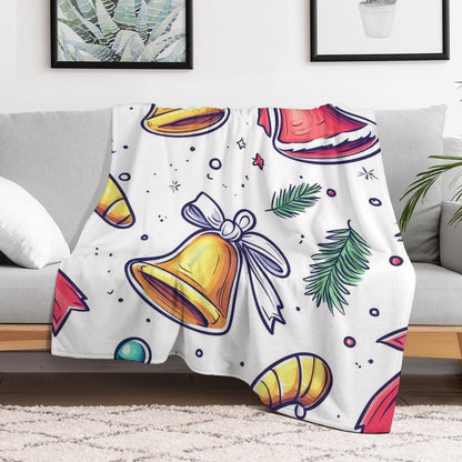 Soft Flannel Blanket with Anti-Pilling Christmas Bell Print, Cozy Throw for Home