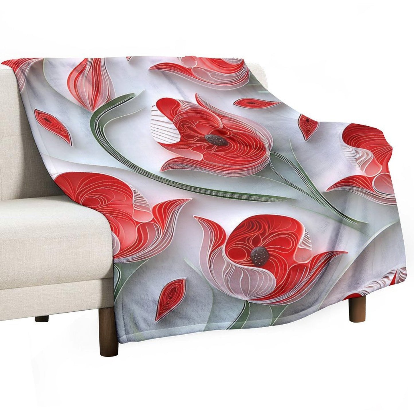 Soft Anti-Pilling Flannel Blanket with Red Tulip Floral Design