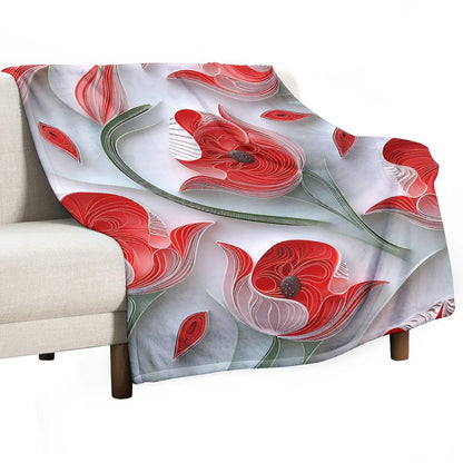 Soft Anti-Pilling Flannel Blanket with Red Tulip Floral Design