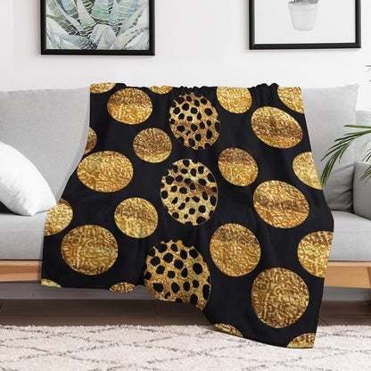 Soft Flannel Throw Blanket Black and Gold Dots