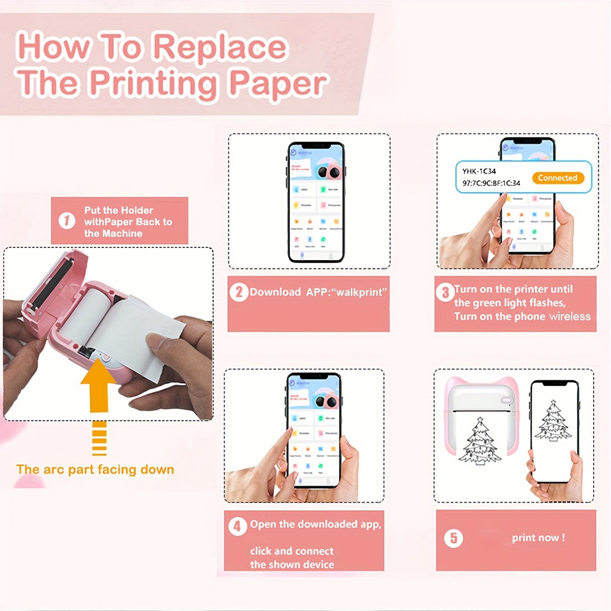 Portable Mini Photo Printer by GOTOOGO - Thermal Printing Device for iPhone Android with 1200mAh Battery Monochrome Prints Photos QR Codes Labels Ideal for Office Memory Keeping