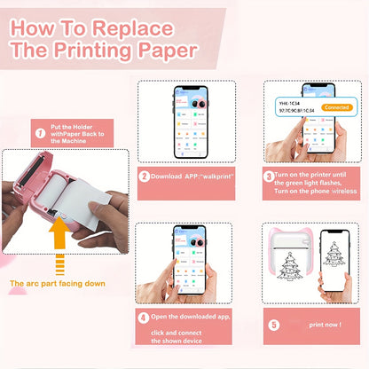 Portable Mini Photo Printer by GOTOOGO - Thermal Printing Device for iPhone Android with 1200mAh Battery Monochrome Prints Photos QR Codes Labels Ideal for Office Memory Keeping