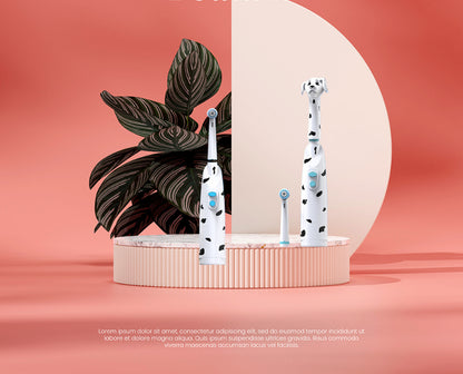 Kids Electric Toothbrush Cartoon Spotted Dog Round Head Soft Bristles Battery Powered With Special Dust Cover For Children Baby