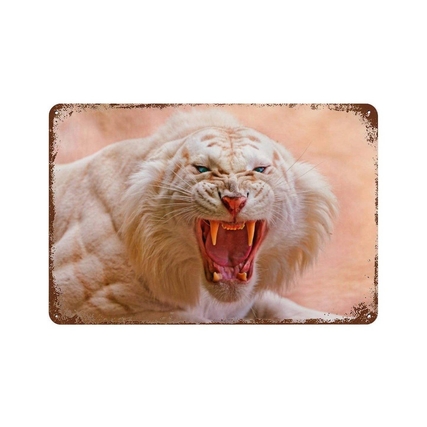 Vintage Roaring White Tiger Metal Wall Art Decor