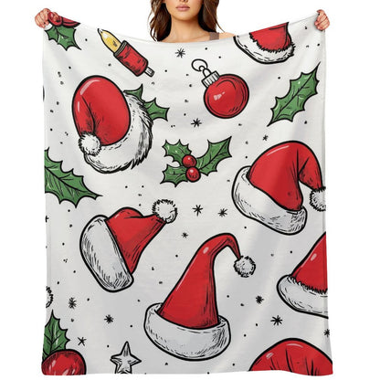 Santa Hat Pattern Anti-Pilling Flannel Blanket – Soft Cozy Christmas Throw